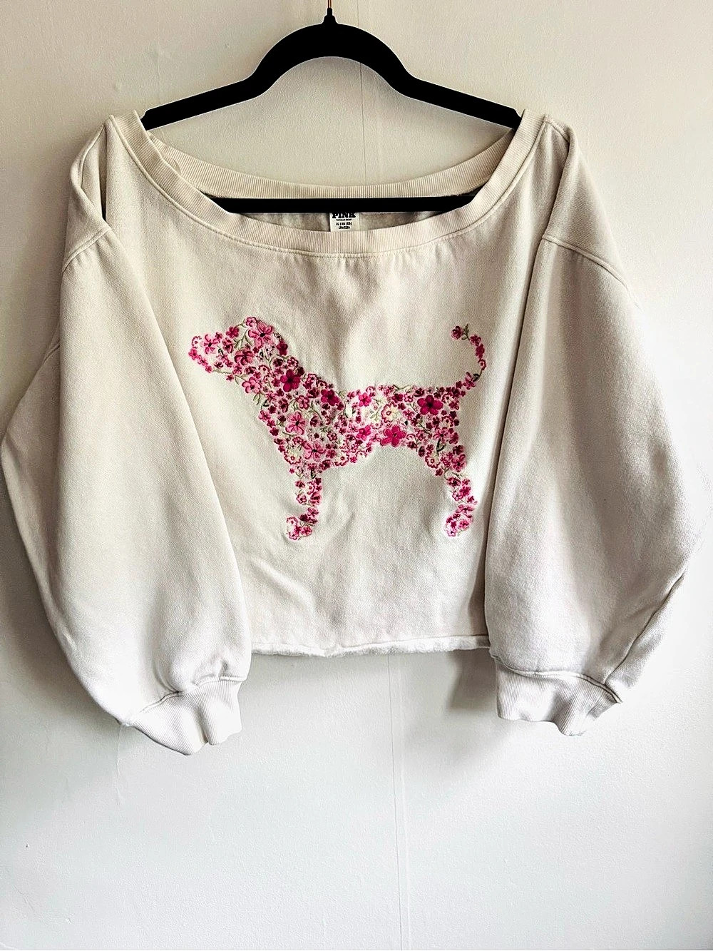 PINK Floral Dog Graphic Cropped Sweatshirt Size XL